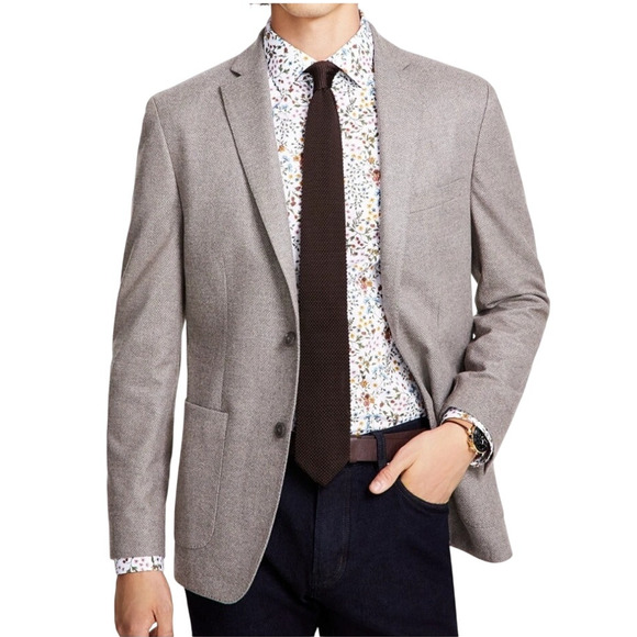 Bar III Men's Tan Herringbone Knit Slim-Fit Sport Coat Suit Jacket Size 46R - Picture 1 of 4